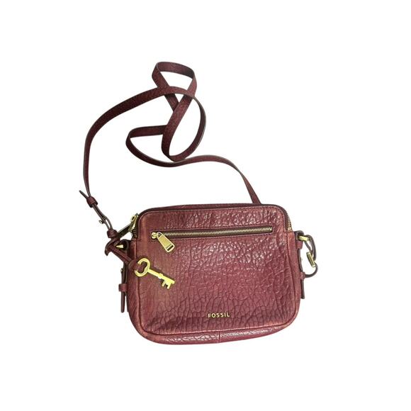 Fossil Piper Toaster Crossbody Burgundy Wine Pebbled Leather Bag Purse Medium - Picture 1 of 6